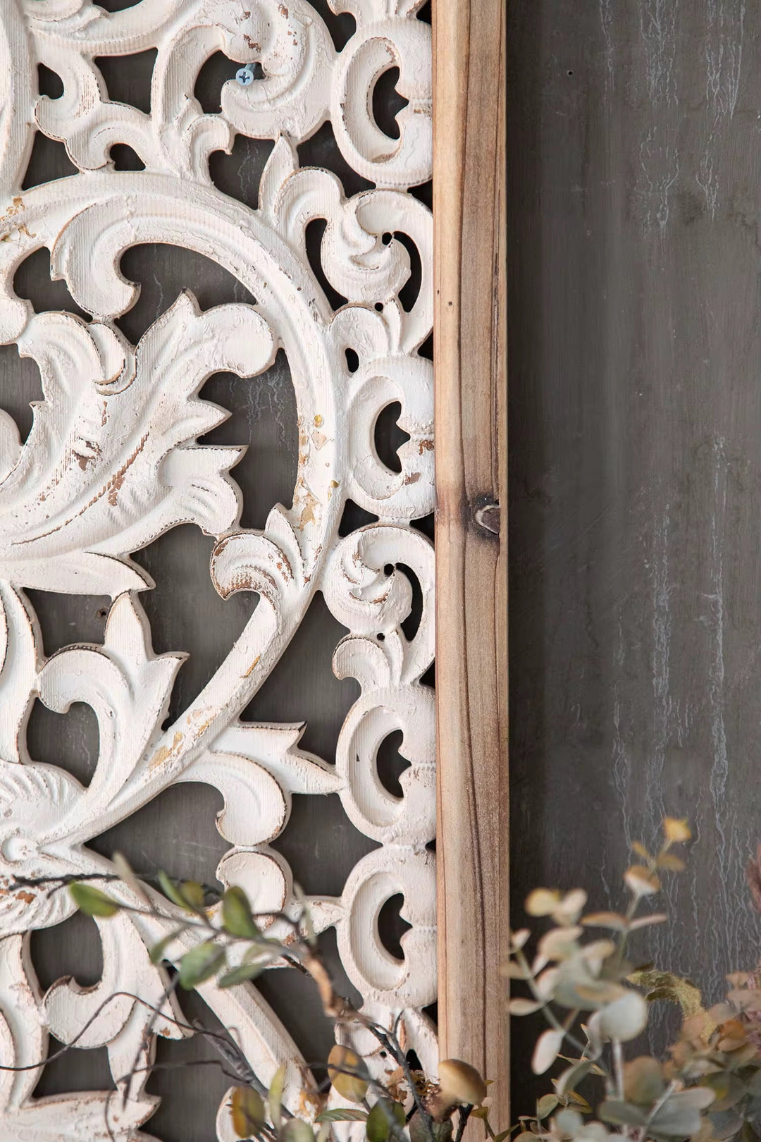 Handcarved Floral Wood Wall Panel