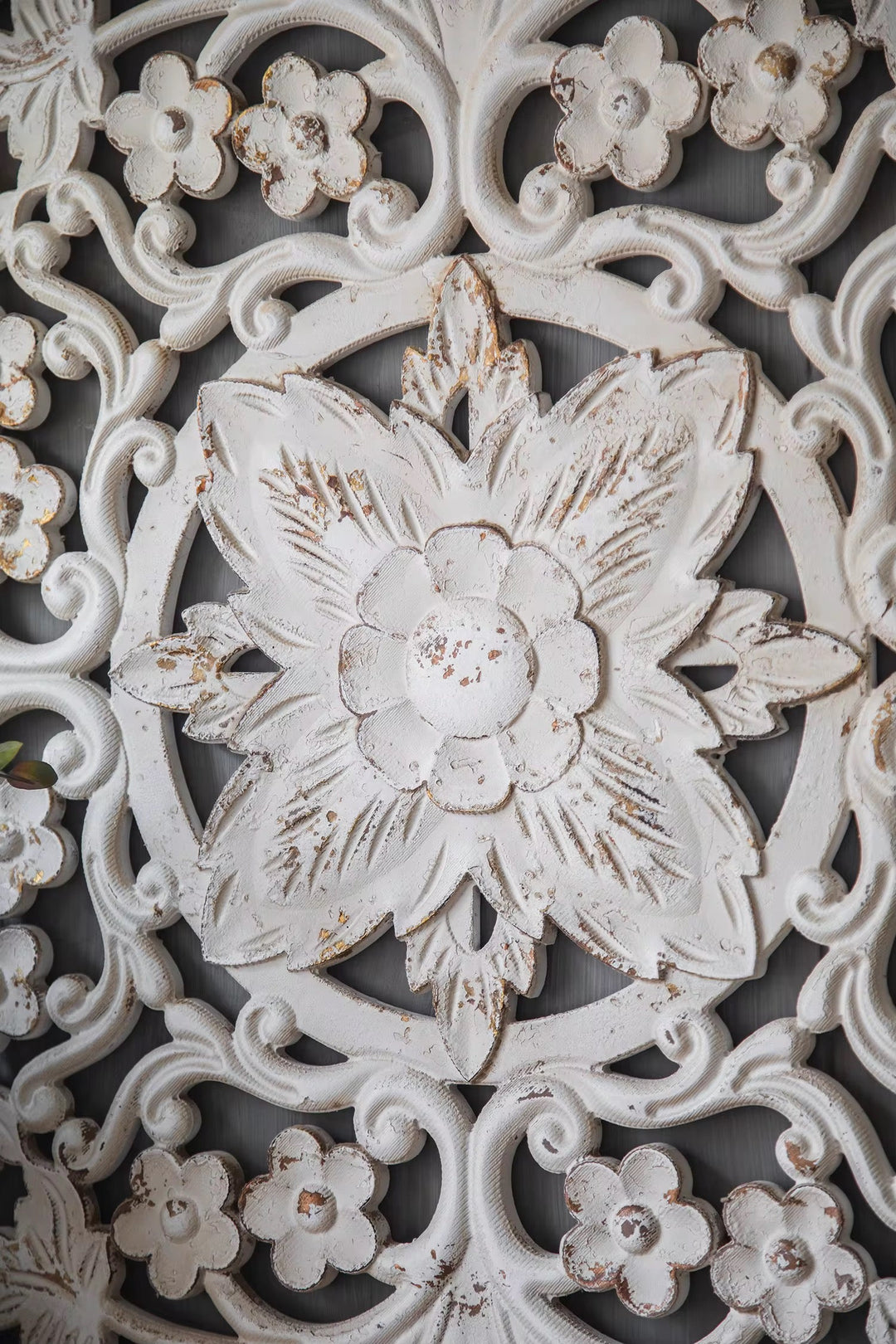 Handcarved Floral Wood Wall Panel