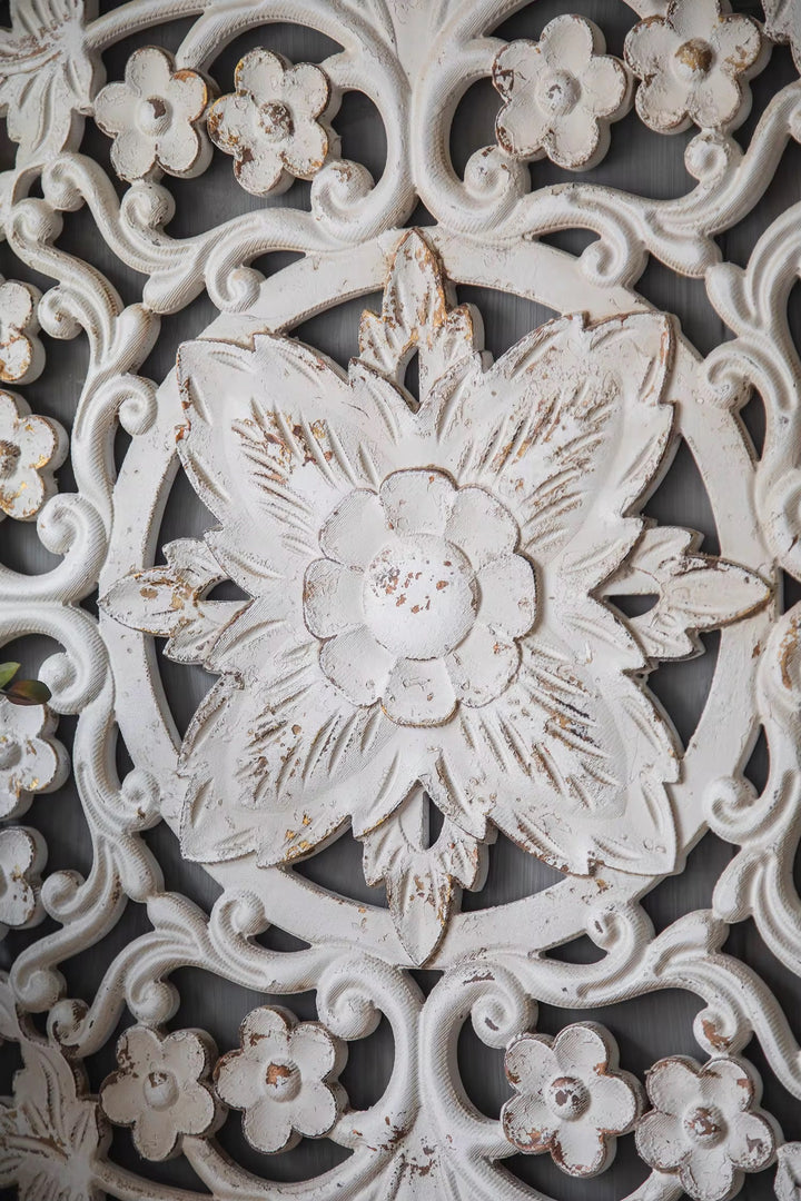 Handcarved Floral Wood Wall Panel