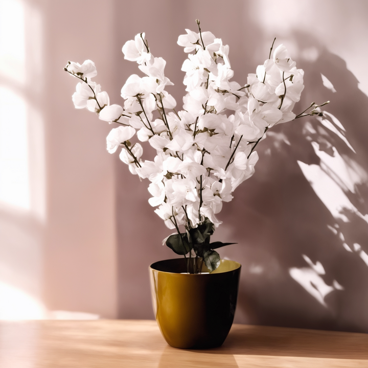 Apricot Artificial White Plant in Gold Pot