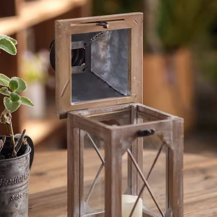 Rustic Metal & Wood Lantern Set of 2