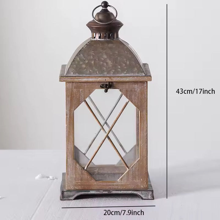 Rustic Metal & Wood Lantern Set of 2
