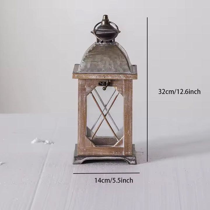 Rustic Metal & Wood Lantern Set of 2
