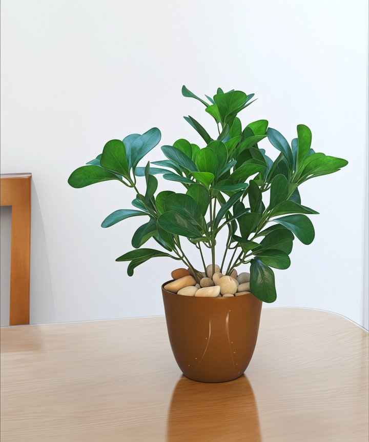 Mini Artificial Plant in Brown Pot with Pebbles