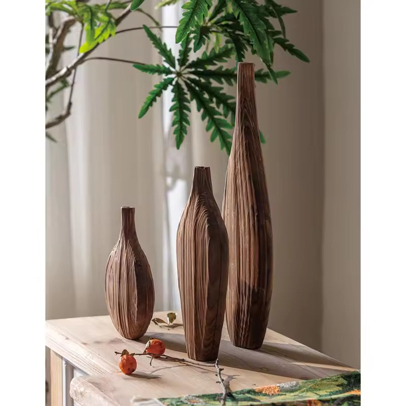 Carved Wooden Decorative Vase Set of 2