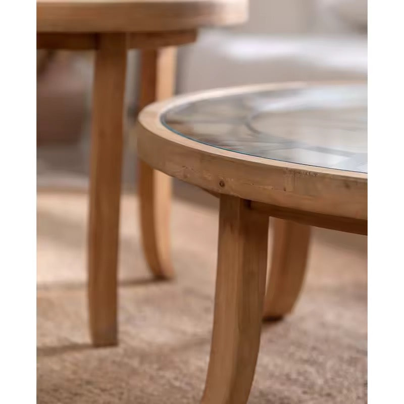 Round Wooden Coffee Table Set with Clock