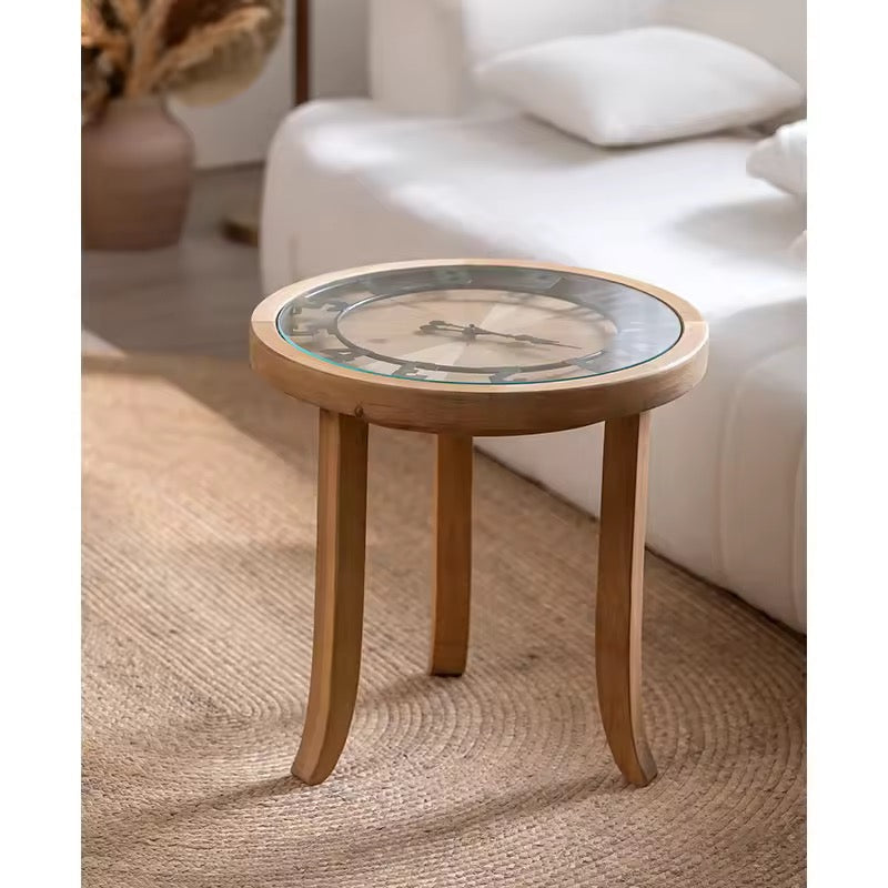 Round Wooden Coffee Table Set with Clock