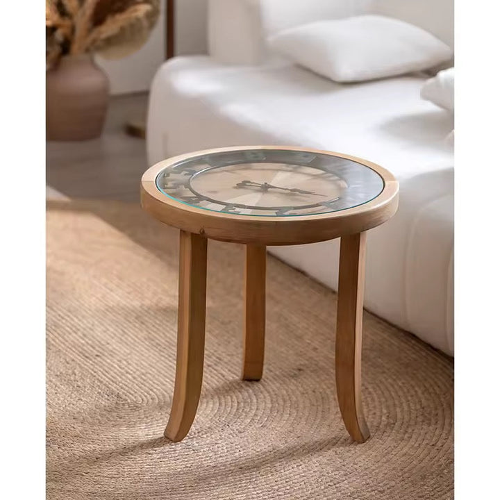 Round Wooden Coffee Table Set with Clock