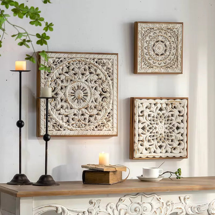 Vintage Carved Wood Wall Art Set