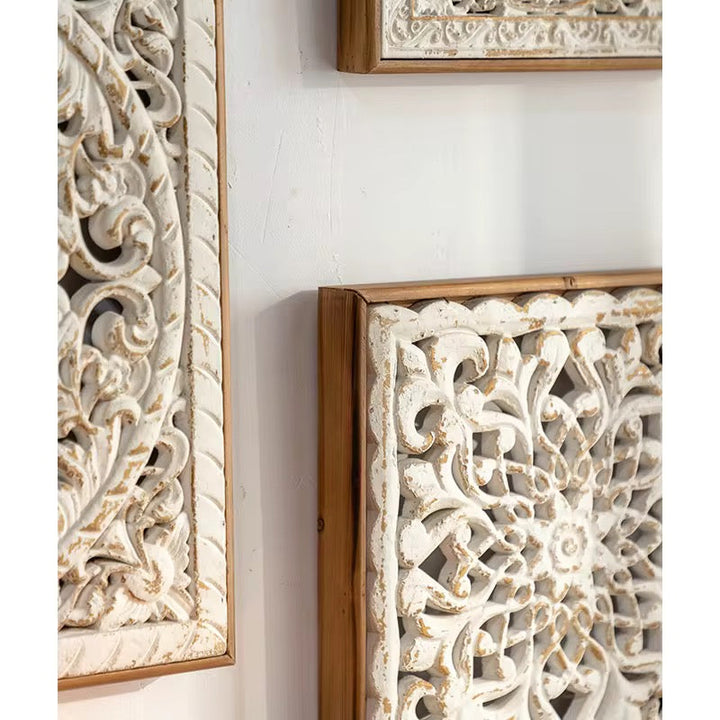 Vintage Carved Wood Wall Art Set