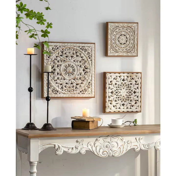 Vintage Carved Wood Wall Art Set