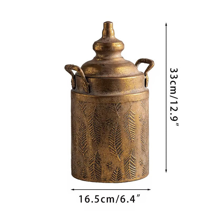 Antique Brass Jar Set of 2 with Floral Engraving