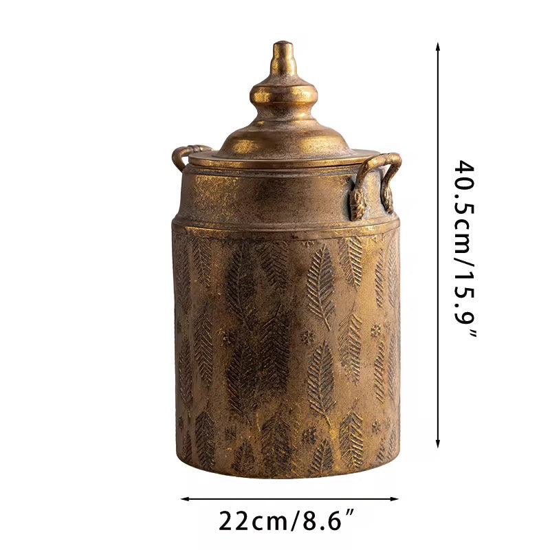 Antique Brass Jar Set of 2 with Floral Engraving