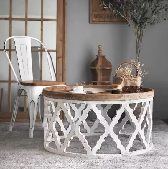 Rustic Carved Metal Coffee Table Set