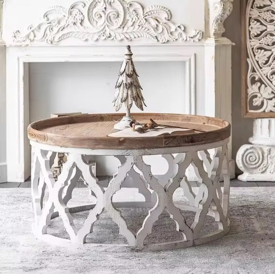 Rustic Carved Metal Coffee Table Set