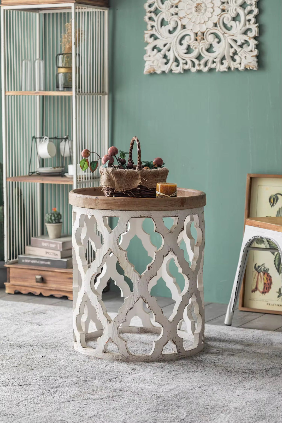 Rustic Carved Metal Coffee Table Set