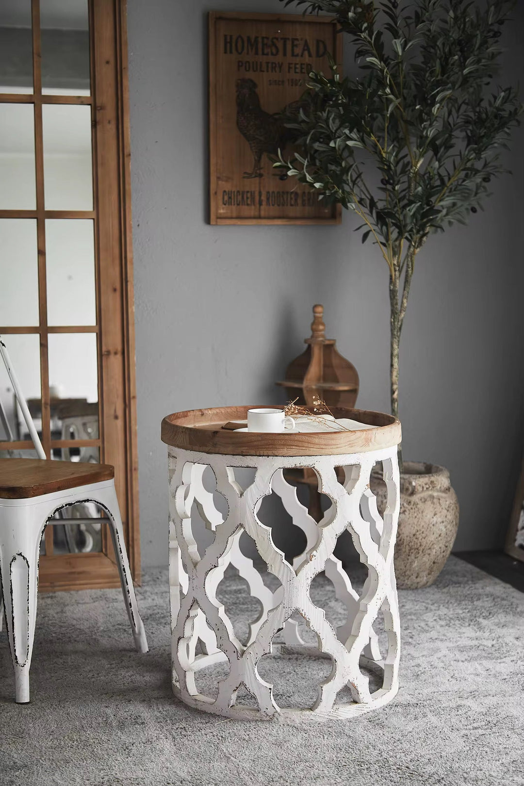 Rustic Carved Metal Coffee Table Set