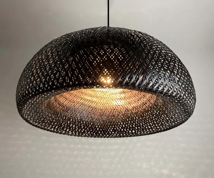 Rustic Pendant Light with Black Woven Shade