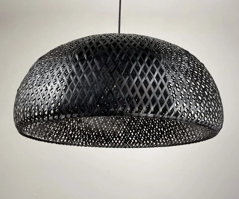 Rustic Pendant Light with Black Woven Shade