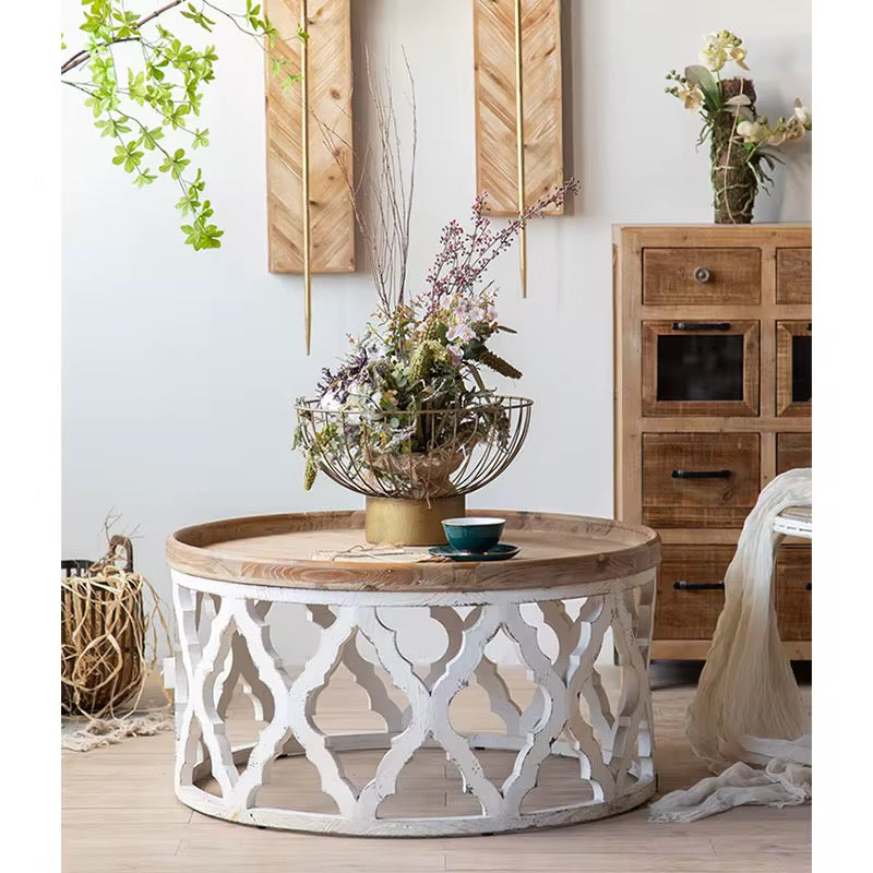 Rustic Carved Metal Coffee Table Set