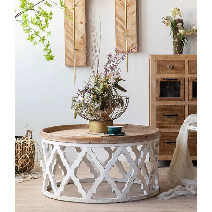 Rustic Carved Metal Coffee Table Set