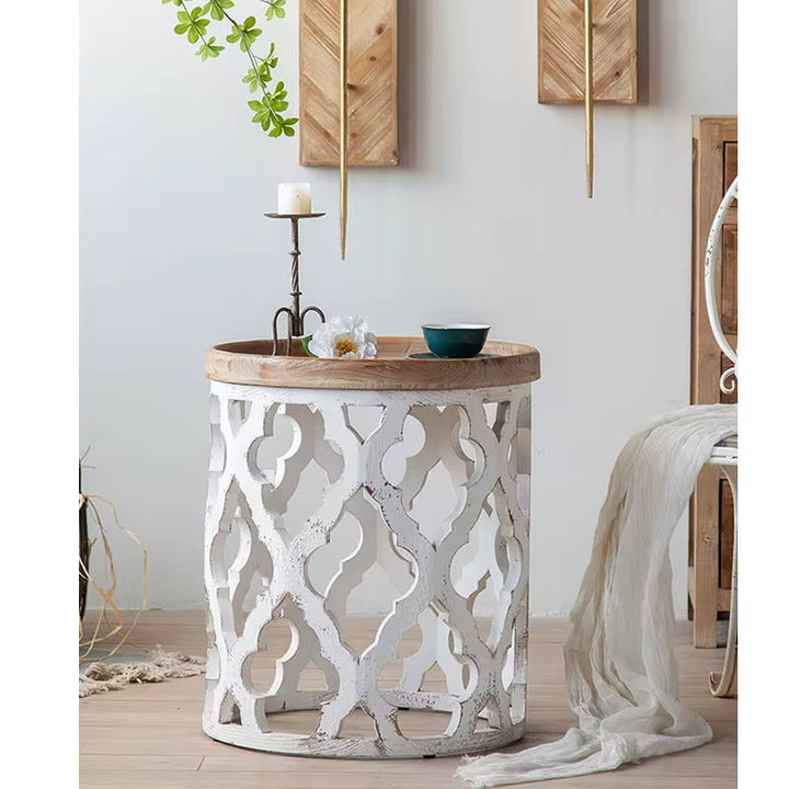 Rustic Carved Metal Coffee Table Set