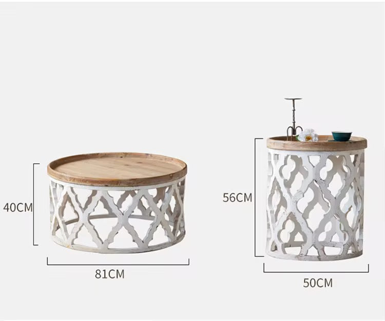 Rustic Carved Metal Coffee Table Set