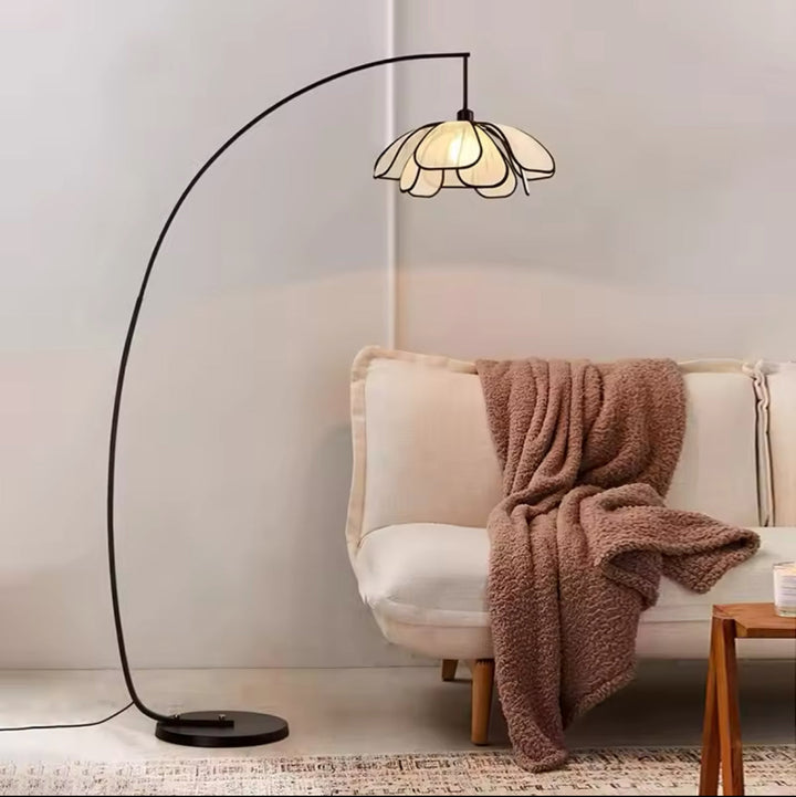 Modern Arc Floor Lamp with Flower-Shaped Shade