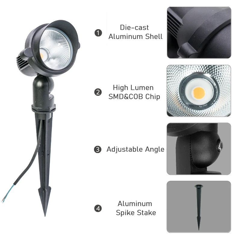 Black Outdoor 10 watt LED Spotlight with Ground Spike