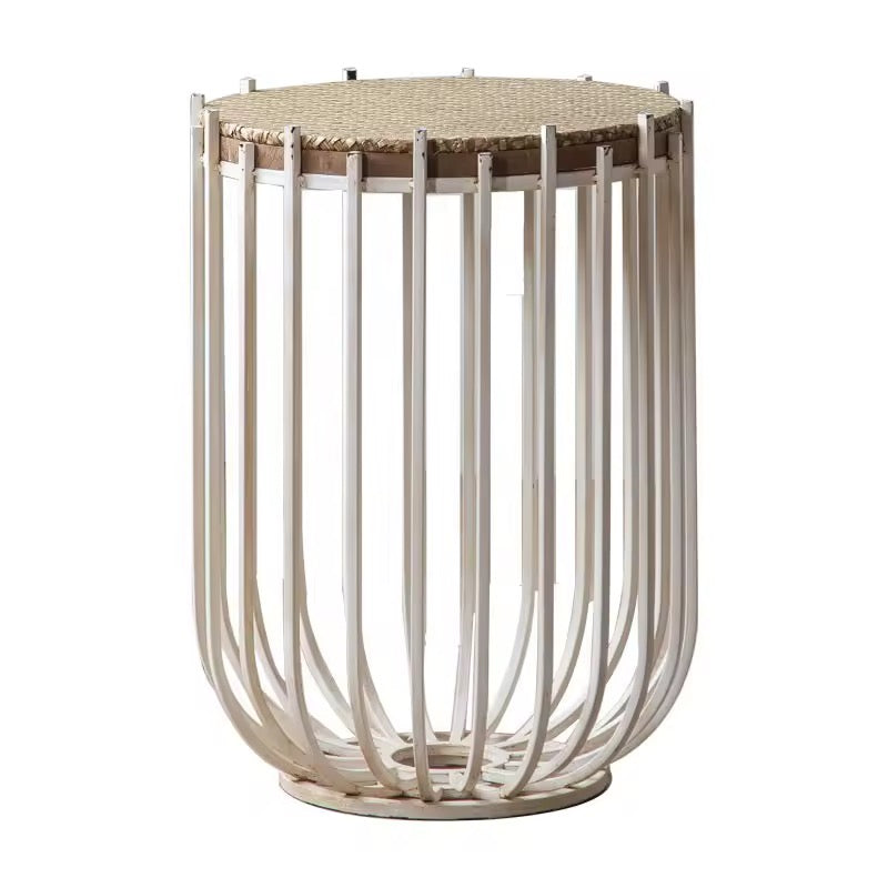 White Metal & Woven Top Side Table
