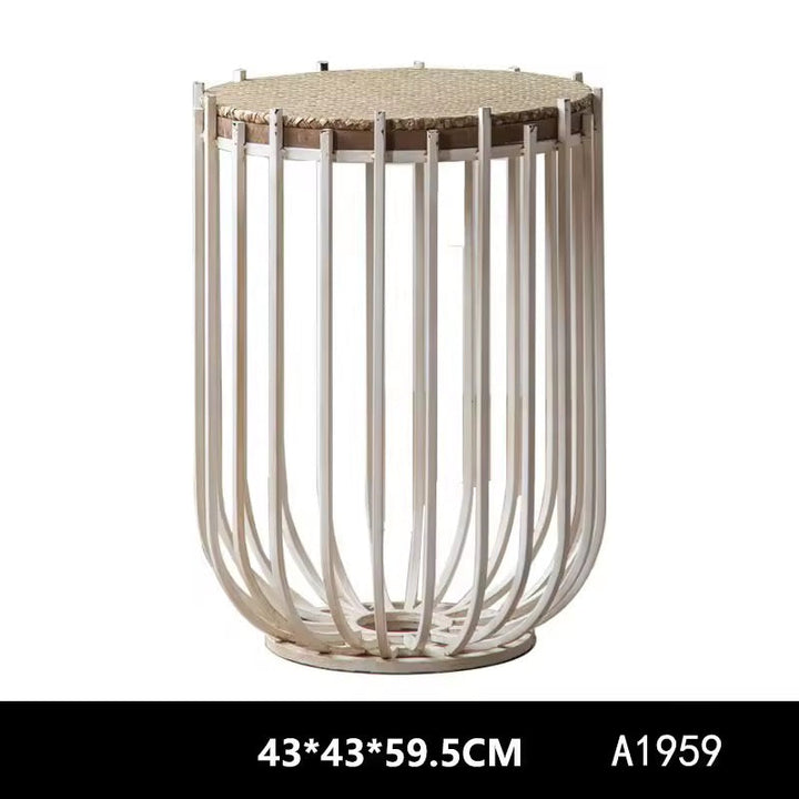 White Metal & Woven Top Side Table