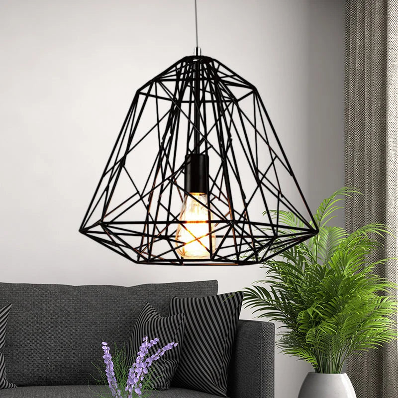 Modern Geometric Metal Wire Cage Pendant Light