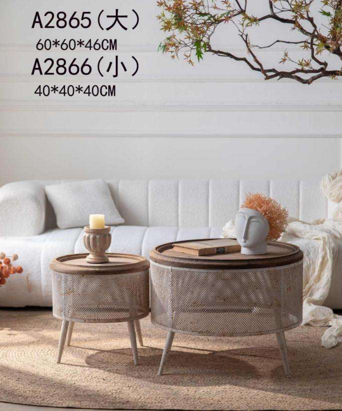 Table Storage Mesh Round Mesh Storage Coffee Tables - Stylish Set with Wooden Tops – Wadi Home