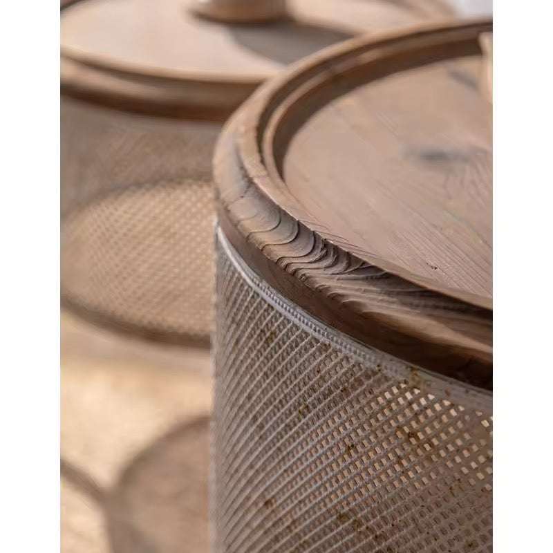 Table Storage Mesh Round Mesh Storage Coffee Tables - Stylish Set with Wooden Tops – Wadi Home