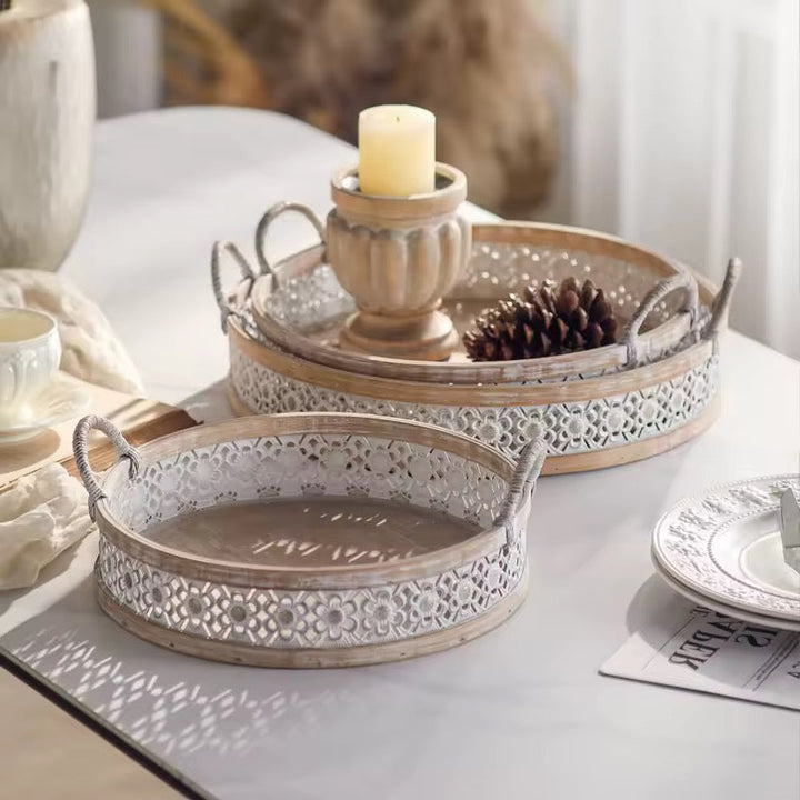 Set of 3 Rustic Floral Metal Serving Trays