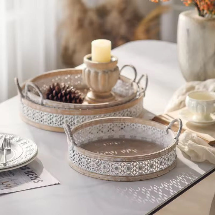 Set of 3 Rustic Floral Metal Serving Trays