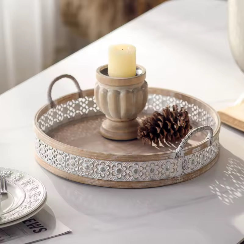 Set of 3 Rustic Floral Metal Serving Trays