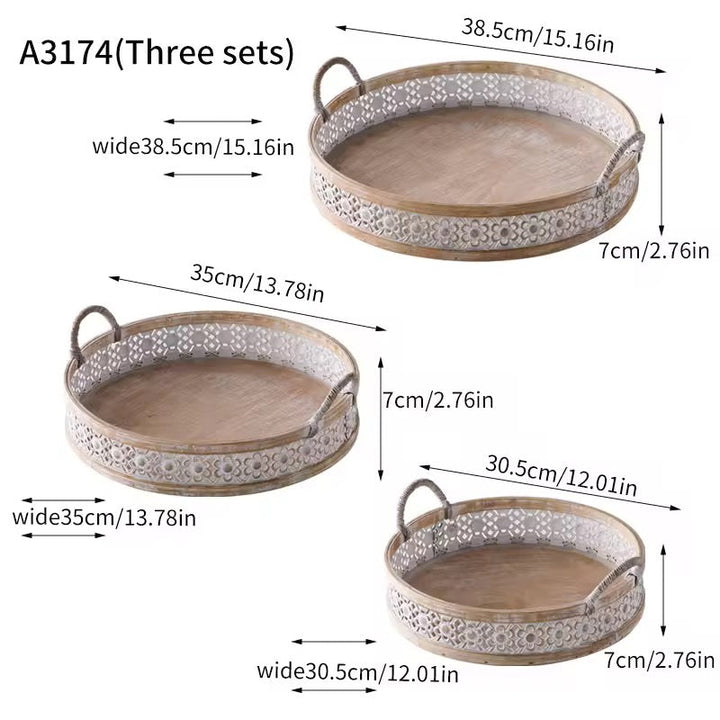 Set of 3 Rustic Floral Metal Serving Trays