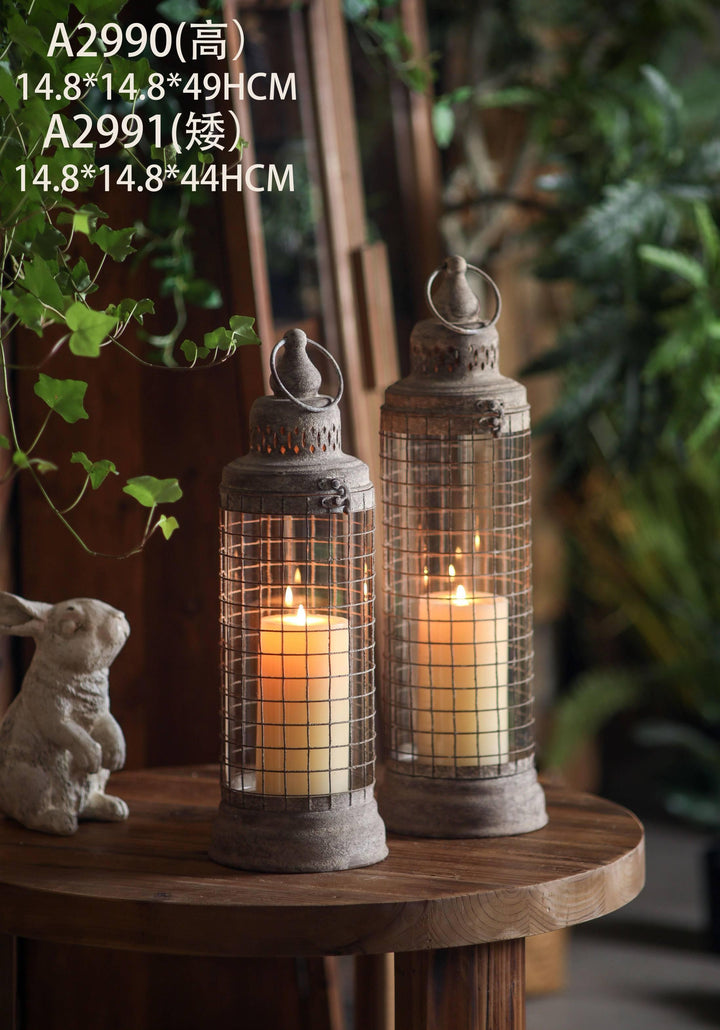 Set of 2 Vintage Wire Cage Candle Lanterns