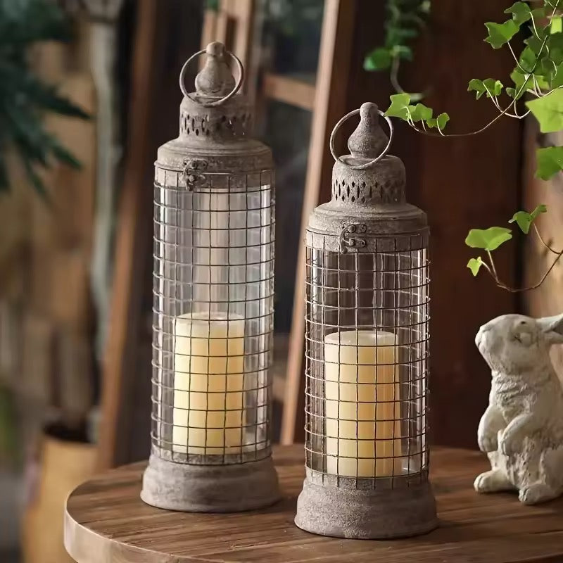Set of 2 Vintage Wire Cage Candle Lanterns