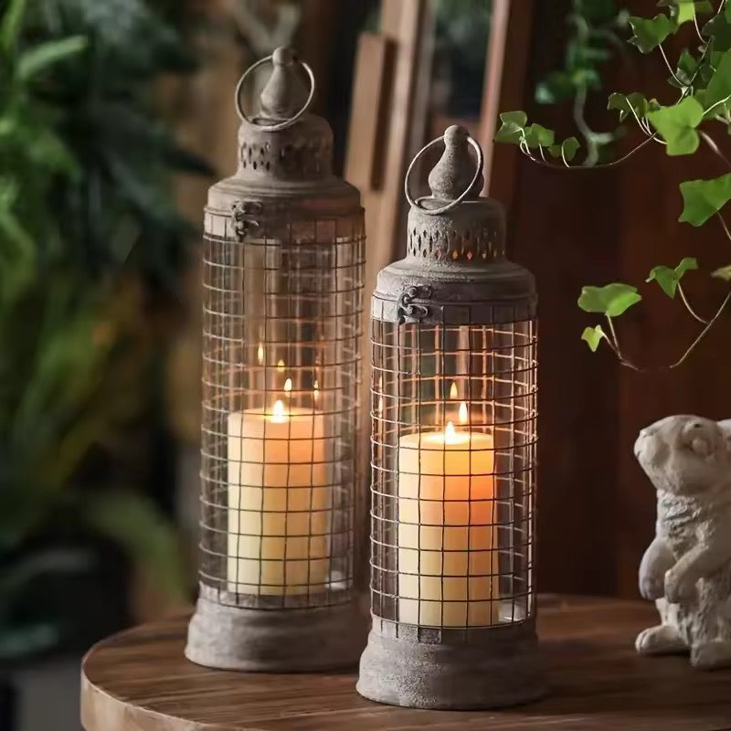 Set of 2 Vintage Wire Cage Candle Lanterns