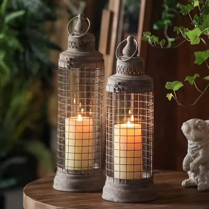Set of 2 Vintage Wire Cage Candle Lanterns