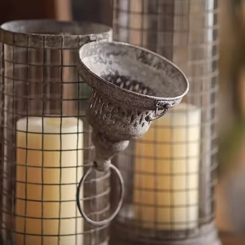 Set of 2 Vintage Wire Cage Candle Lanterns