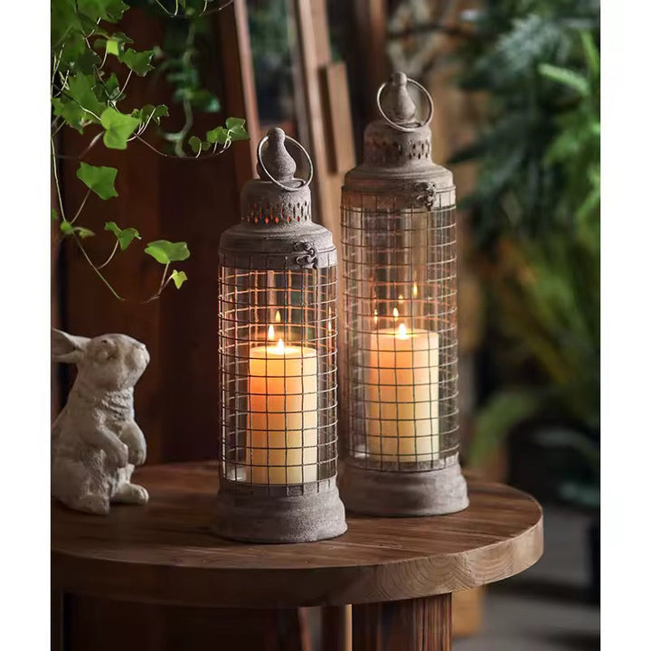 Set of 2 Vintage Wire Cage Candle Lanterns