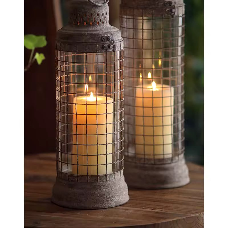Set of 2 Vintage Wire Cage Candle Lanterns