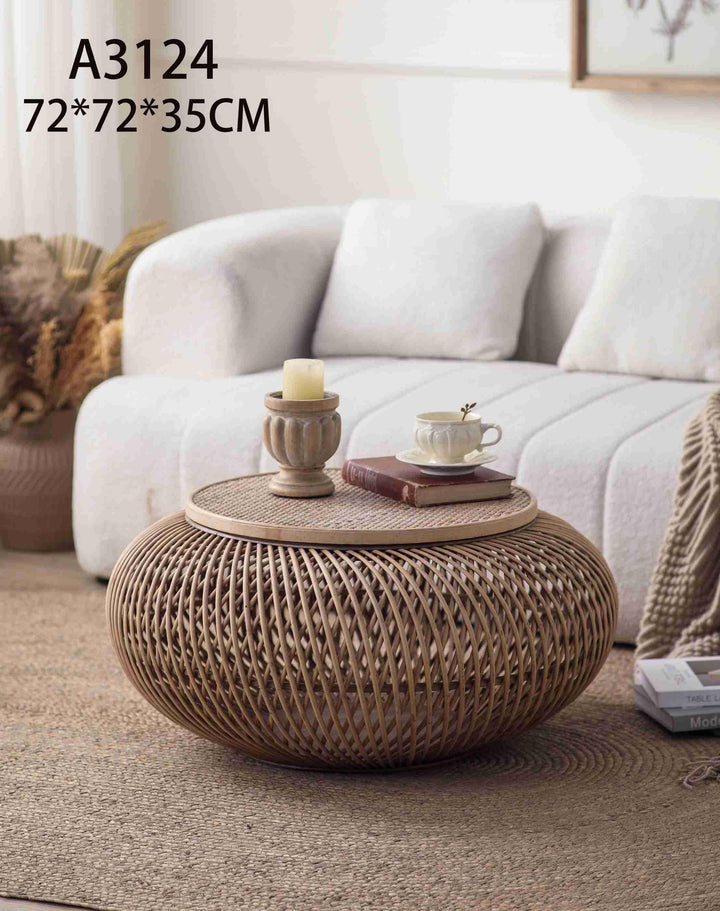 Round Woven Rattan Coffee Table