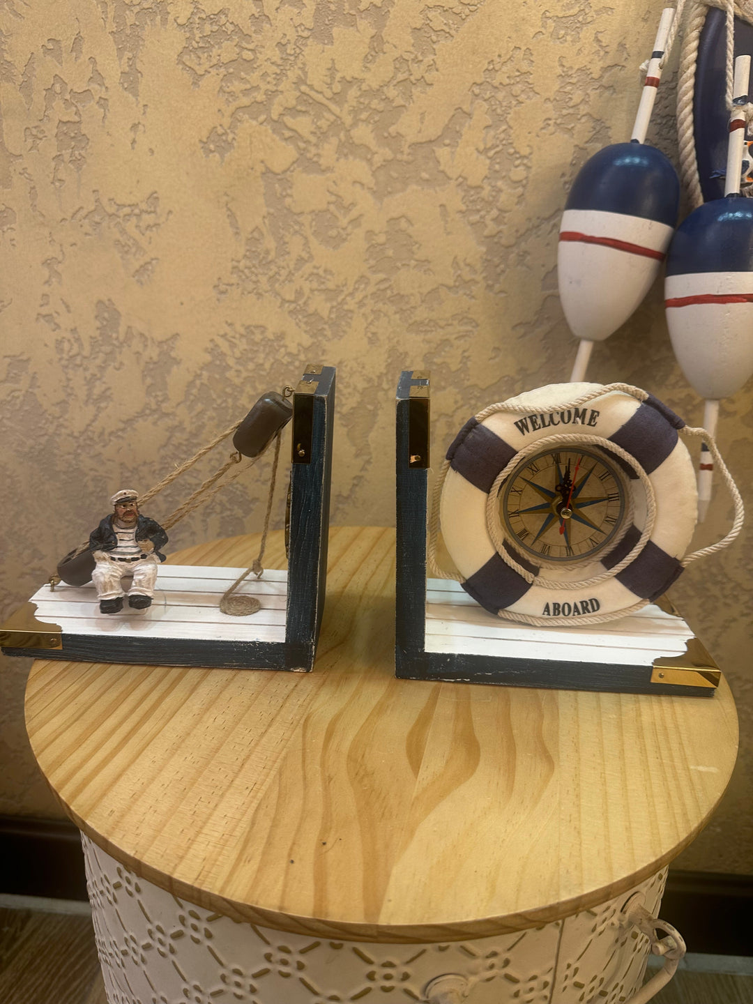 Nautical Bookends Decor Set with clock