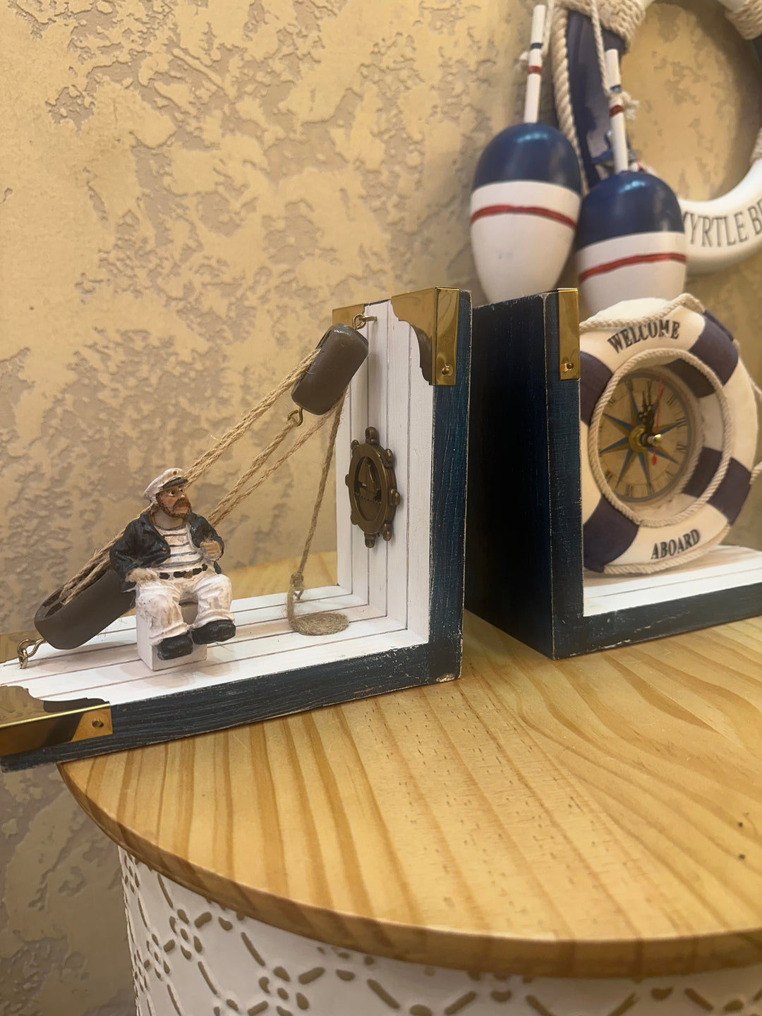 Nautical Bookends Decor Set with clock