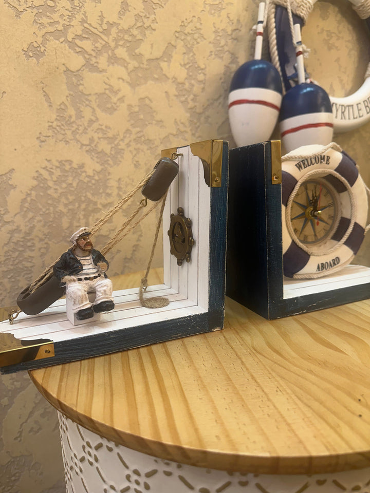Nautical Bookends Decor Set with clock