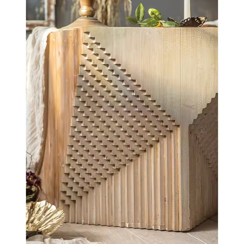 Geometric Carved Wood Side Table